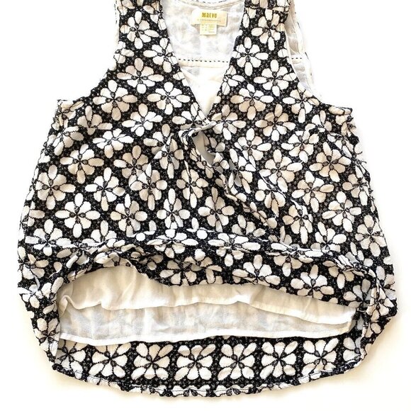 Maeve Anthropologie Sleeveless Blouse Size 0 Black & White Floral Lace Overlay - Picture 4 of 14
